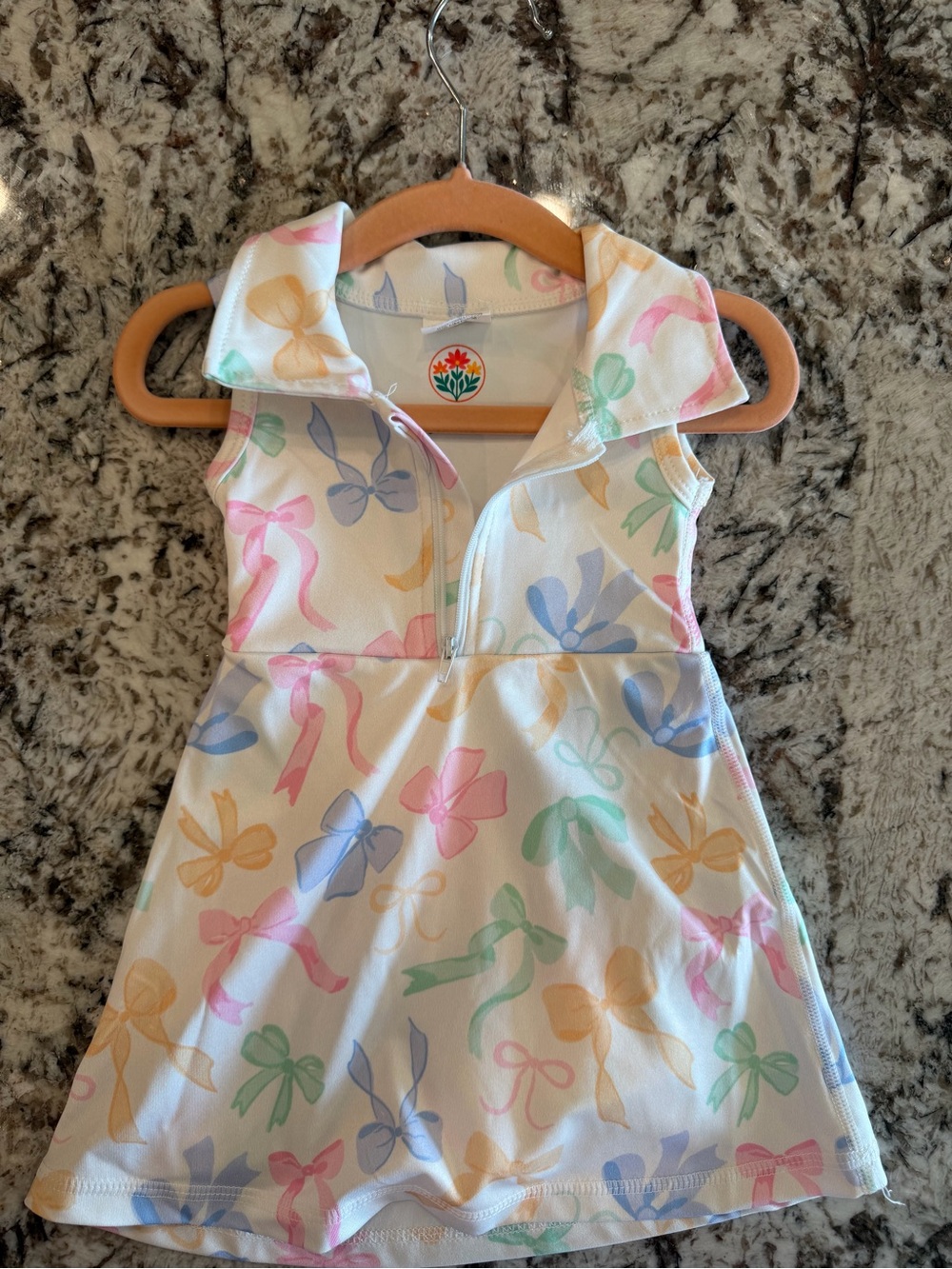 Girls' Sleeveless Bow-Print Dress - Pastel Multi